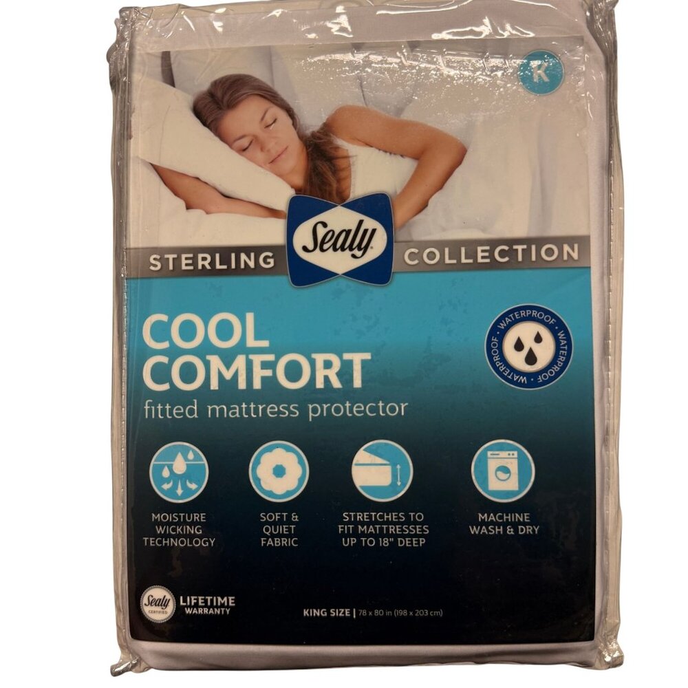 Sealy Cool Comfort King Mattress Protector White Fitted Up To 18″ Deep Mattress